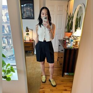 vintage • high waist linen trouser shorts black